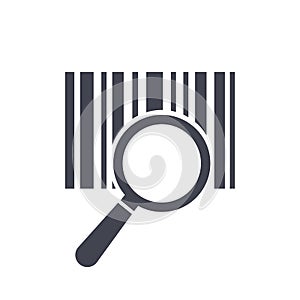 Barcode icon isolated sign symbol with magnifying glass. Flat line style for app, web and digital design